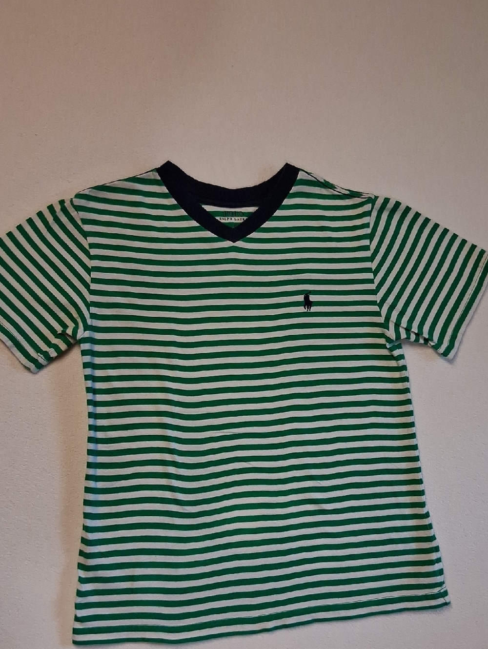 Polo by Ralph Lauren Green & White Striped V-Neck Tee Size S Kids, Play Or Dress